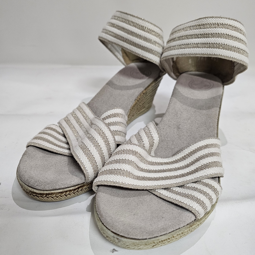 Striped Beige Women's Wedge Sandals